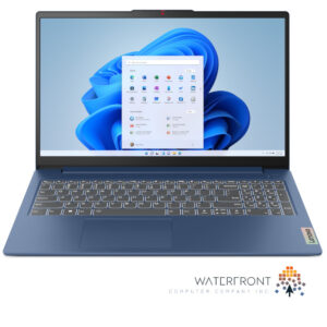 Lenovo IdeaPad Slim 3, Blue, open with Windows 11 Pro on 15.6 inch screen