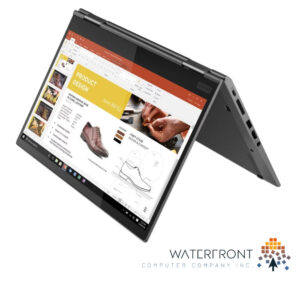 Lenovo ThinkPad Yoga X1, with touchscreen display opened in tent-mode