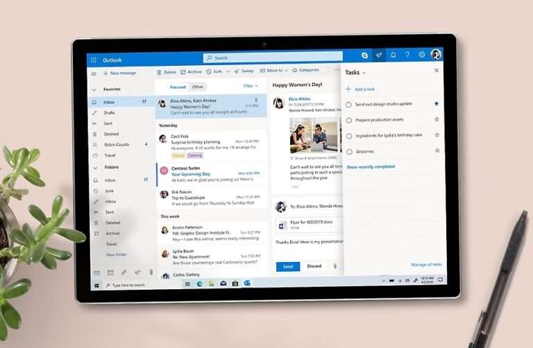 Microsoft outlook email client displayed on an Android tablet